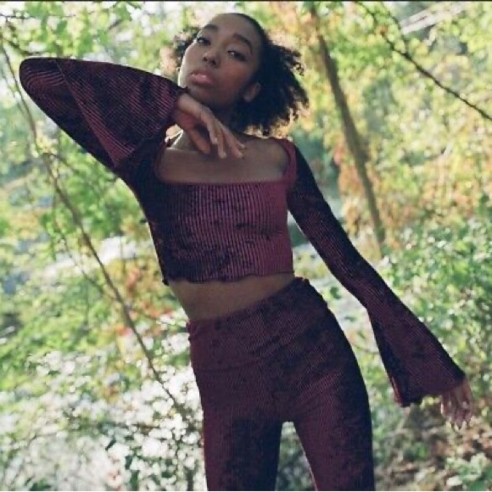 urban outfitters - “out from under” velvet long bell sleeve crop top, XL